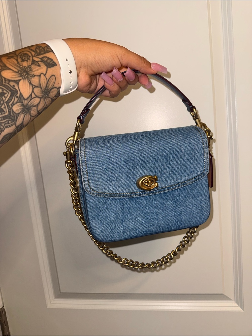Coach Denim Cassie 19 Shoulder Bag with Gold Chain